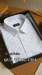 Áo Sơ Mi Nam Công Sở Trung Niên Ngắn Tay Vải Cotton Họa Tiết Chấm Bi Nhỏ Màu Trắng Anton - X808