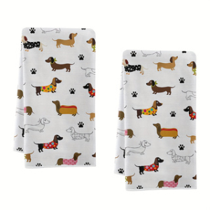 2-Pack of Dachshund-Themed Kitchen Towels Dish Towels Hand Towels Kitchen Decor Towels Neighbor Gifts Sweet Housewarming Gifts for Friends Mom Gifts Friend Birthday Gifts.