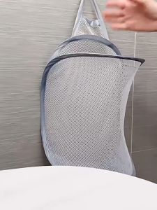 Foldable Hanging Laundry Basket/Bathroom Storage laundry Bag Clothes Organizer Laundry Mesh Bag Organizer Laundry Net Wash Bag Thick Fine Mesh Laundry Bag Washing Storage Bag Dirty Clothes Storage Portable Wall-mounted Laundry Hamper