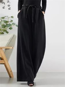 Slimming Black Denim Jeans Womens Casual High Waist Elastic Waist Solid Color Versatile Fashionable Wide Leg Pants