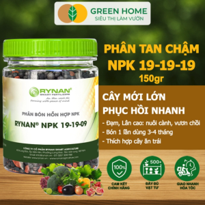 Mua 5 Tặng 1 - Phân Tan Chậm GreenHome Rynan NPK 19-19-09 Hũ 150gr Giúp Cây Ăn Trái Phát Triển Mạnh Chất Lượng