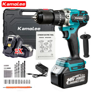 Kamolee Tool 13mm Brushless 5000mAh Impact Cordless Drill 18V / Mesin Bor 2 Baterai tanpa kabel Untuk Tembok Beton