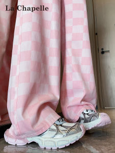 La Chapelle | High Waist Pink Gingham Jeans