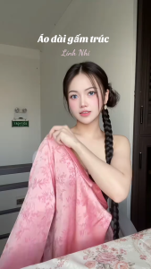 Áo dài nữ Giai Ý cách tân dáng suông cổ cao vải gấm tơ đính đá hoa tay dài dự tiệc – Áo Dài Ngọc Mai