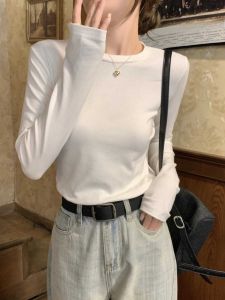 Womens Long Sleeve T-Shirt round Neck Pure Cotton Printed Slim Fit Base Shirt Inner Wear Early Autumn Top Korean Style Commute