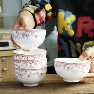 Bộ Bát Đựng Cơm Bằng Gốm Sứ Tráng Men Trang Trí Hoa Dùng Trong Nhà Có Thể Chịu Nhiệt Trong Lò Vi Sóng Bộ Đồ Ăn Tròn Miệng Đường Kính 11cm