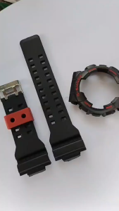 SUBSTITUTE STRAP AND BEZEL FIT TO GA100GA110GA120GA135GD100GAX100- M.BLACK STRAP AND BEZEL RED FONT RED KEEPER
