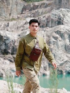 Túi Da Đeo Chéo BULLCAPTAIN Cho Nam Túi Đeo Trước Ngực Mini Bằng Da