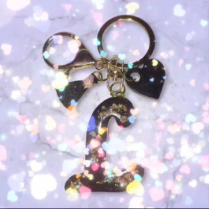 SP 1PC GlitzyLetter™ Luxury Black & Gold  A-Z Resin Keyring Charms Letter Keychains Accessories Gifts Souvenir