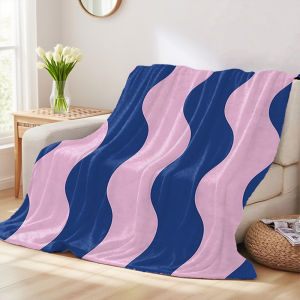 Beast Kingdom | Blue Pink Wavy Printed Blanket Suitable For Sofa Beds Offices Travel Camping Chairs Warm Woolen Blankets