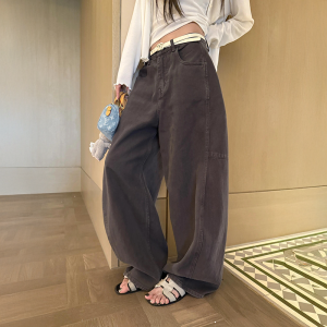 Quần Jeans Ống Rộng Cạp Cao Màu Xanh Cổ Điển Cho Nữ Quần Dài Đến Sàn Kiểu Dáng Rộng Kiểu Dáng Ôm Dáng Quần Dài Thường Ngày