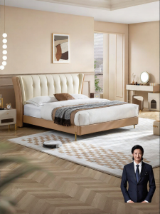 French Cream Style Modern Luxury Bed Top Layer Cow Leather
