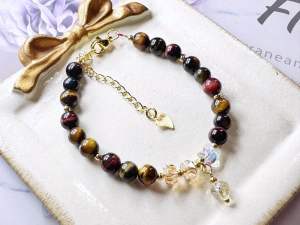 Gelang Tangan Kristal Natural Crystal Color Tiger Eyes Stone Bracelet 纯天然水晶彩虎眼石手链
