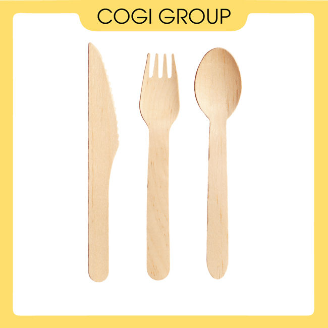 100 Muỗng gỗ, nĩa gỗ, dao gỗ, đũa gỗ dùng 1 lần COGI
