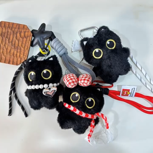 Plush Black Kitten Pendant Squeak Decoration Color Lanyard for Backpack Keychain Bag Ornament