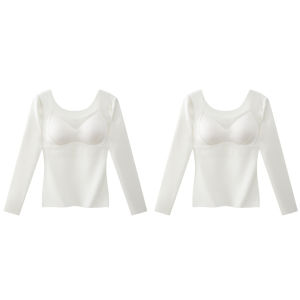 Miiow | Womens Long Sleeve Base Layer Shirt With Chest Pad Autumn Winter Warm Soft MiiOW Cat Person Inner Wear Sweet Style Fleece Lined