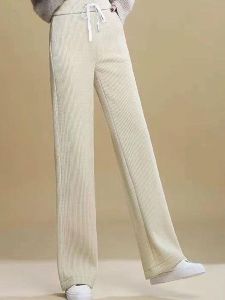 กางเกงขายาวทรงตรงบุขนแกะหนาสำหรับผู้หญิง กางเกงขายาวทรงขากว้างสำหรับเล่นกีฬากันหนาว กางเกงขายาวทรงหลวมไซส์ใหญ่ ฤดูใบไม้ร่วง/ฤดูหนาว