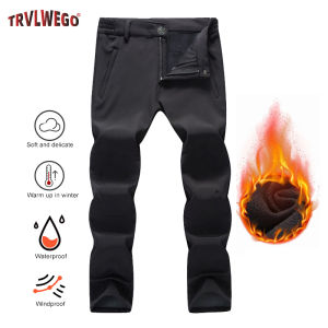 Mens Outdoor Trekking Pants Fleece-Lined Thickened Softshell Cold-Resistant Warm Winter Leisure Gear with Plush Thermal Inner
