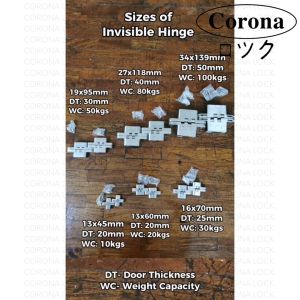 Stainless 304 Concealed Invisible Hinge for 40kg Door (27x118mm)