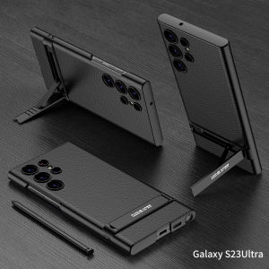 for Samsung S23 Ultra Case with Built-in Holder Stand PU Leather Slim Protective Phone Case Shockproof Cover for Samsung Galaxy S23 Ultra - Carbon Fiber