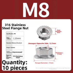 BAIRUITE | 304 Flange Hex Lock Nut 316 Stainless Steel Anti Slip Anti Loosen With Teeth And Pad M3-M20