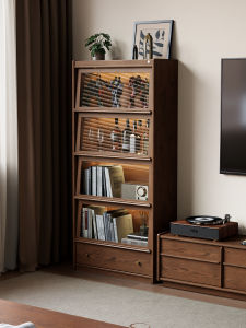 DONGMU | Solid Oak Dustproof Display Cabinet Glass Doors Bookshelf