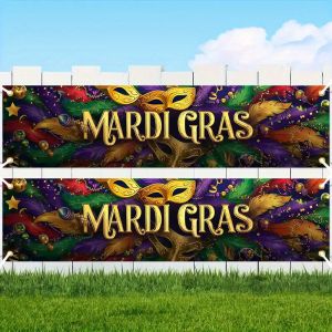 Mardi Gras Party Banner Decorations Feather Mask Backdrop For Celebration Photography Props Carnival Event Supplies Festiv Decor