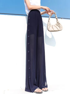 FIGHT FISH | Summer Thin High Waist Draped Ice Silk Wide Leg Pants Womens Fashionable versatile Button Detail Polyester Fiber Anti-Mosquito