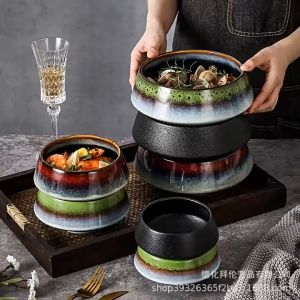 YUNG888 Japanese matte black creative baking tray fristed steak plate Japanese food Ceramic Ramen bowl