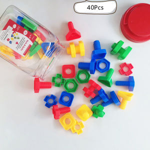 Jumbo Nuts and Bolts Set Fine Motor Skills 40Pcs Occupational Therapy Toddler Toys Shapes and Colors Matching Toys Montessori Building Construction Matching Game with Storage Box for Toddlers Baby