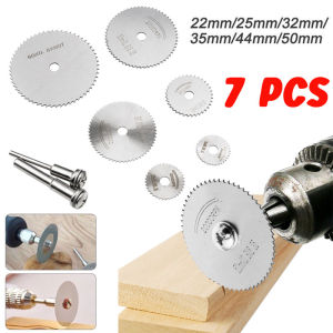 7PCS Mini Circular Saw Blade Set Wood Cutting Discs Drill Mandrel HSS Cutting Disc Rotary Tool