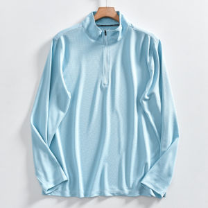 เสื้อยืดแขนยาวคอตั้งระบายอากาศได้ดีสำหรับผู้ชาย แห้งเร็ว ซิปครึ่งตัว แฟชั่นฤดูใบไม้ร่วง โพลีเอสเตอร์ 100%