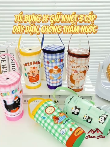 Túi đựng ly giữ nhiệt loại dày dạng dây kéo nhiều mẫu chống thấm nước có lỗ cắm ống hút và ngăn phụ đựng muỗng - T039