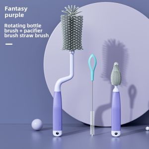 Silicone Baby Bottle Brush 360 Degrees Rotate Baby Pacifier Brush Straw Brush Washing Baby Bottle Brush Baby Bottle Brush Cleaning Suit Cleaning Brush