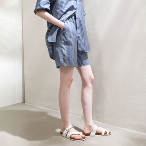 Miccbeirn | กางเกงขาสั้นผ้าไหมคอตตอนลายทางสีบล็อกลำลอง ทรงตรง กางเกงขายาวเอวยางยืด ทรงเข้ารูป สไตล์เรียบง่าย แฟชั่นสำหรับเดินทาง