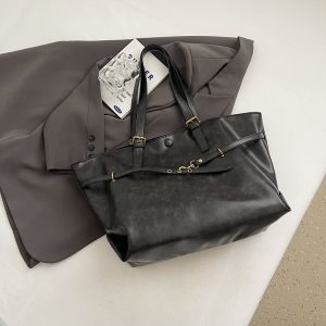 ELACCENT  Thời trang nút nam châm đóng túi Tote với Retro lười đơn giản Túi Đeo Vai sức chứa lớn