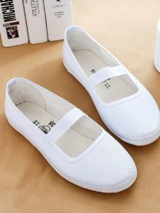 ผู้หญิง สีขาว รองเท้าผ้าใบยิมนาสติก ยืดได้ แบน นุ่ม รองเท้าผ้าใบประสิทธิภาพการเต้นแฟลตพยาบาลโรงเรียน อินเทรนด์ รองเท้าเดินทาง