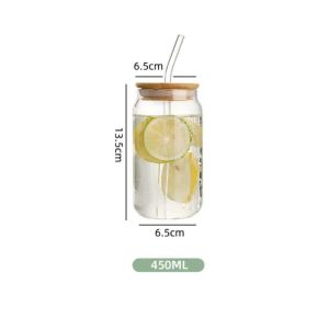 450ml/550ml Transparent Glass Cup with Wooden Lid and Straw Home High Borosilicate Glass Juice Cup Water Cup Drinking Utensils
