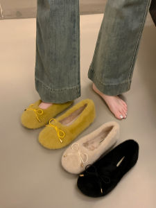 Soft Bottom Fairy Style Womens Slippers Plush Lined Flat Bottom Cotton Shoes Autumn Winter New Arrival Comfortable Bean Bean Shoes