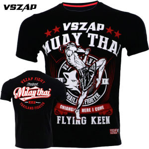 Vszap Thailand UFC Muay Thai Boxing Clothes Fighting T-shirt Broadcast Sports MMA Fitness Short Sleeve Casual Cotton Competition Men