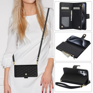 เคสบัตรสำหรับ Samsung S24พิเศษพร้อมสายคล้องแนวทแยงสายคล้องกระเป๋าสตางค์กระเป๋าใส่ของฝาพับพร้อมเคสหนังที่จับโทรศัพท์มือถือบัตรเคสสำหรับ Samsung Galaxy Galaxy S23U S24 Plus S23อัลตร้า S23 FE S22พิเศษ S21พิเศษบวก S20 Note10 FE และ Samsung Note20