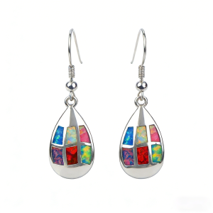 Stained Glass Multicolor Opal EarringsSilver Plated Teardrop Dangle Earrings for WomenRainbow Fire Opal Jewelry Gift for Women