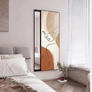 Wall Mirror Full Length Dressing Mirror With Stand Dressing Mirror Full Body Mirror Wall Mount Mirror With Rack Ultra-Thin Removable Wardrobe Push-Pull Entrance Wall Painting Mirror 镜子全身