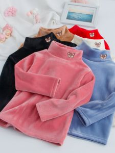Kids Fall and Winter Fleece-lined Thickened Turtleneck Bottoming Shirt Boys and Girls Half Turtleneck Fleece Warm Long-Sleeve T-shirt Tops Inner Wear 1