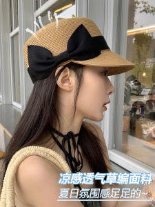 Versatile Butterfly Knot Straw Weaving Duckbill Cap Womens Style Summer Sun Protection Hat Face Slimming Horse Riding Cap Anti-Aging