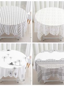 Thickened Disposable Tablecloth Waterproof Non-Slip Oil-Resistant Restaurant Home Restaurant Pattern White Grid Dining Table Window Flower