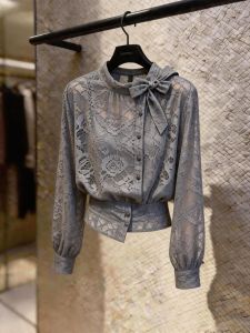 KUNAILIN | Design Lace Bow Waist Slimming Womens Blouse Long Sleeve