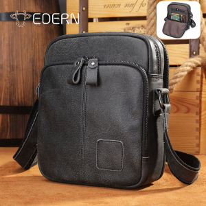 EDERN กระเป๋าสะพายไหล่มีน้ำค้างแข็งย้อนยุคสำหรับผู้ชายกระเป๋าแมสเซนเจอร์หนังแท้กระเป๋าสะพายข้างลำลองธุรกิจกระเป๋าสลิงหนังวัวความจุขนาดใหญ่