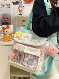 High Aesthetic Value Slant Crossbody Bag Large Capacity Single Shoulder Bag for Tutoring And Class Teenage Girls Nylon Fabric