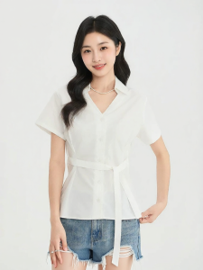 SANFU | Summer Elegant Wide Sash Tie V-Neck Shirt Womens Top